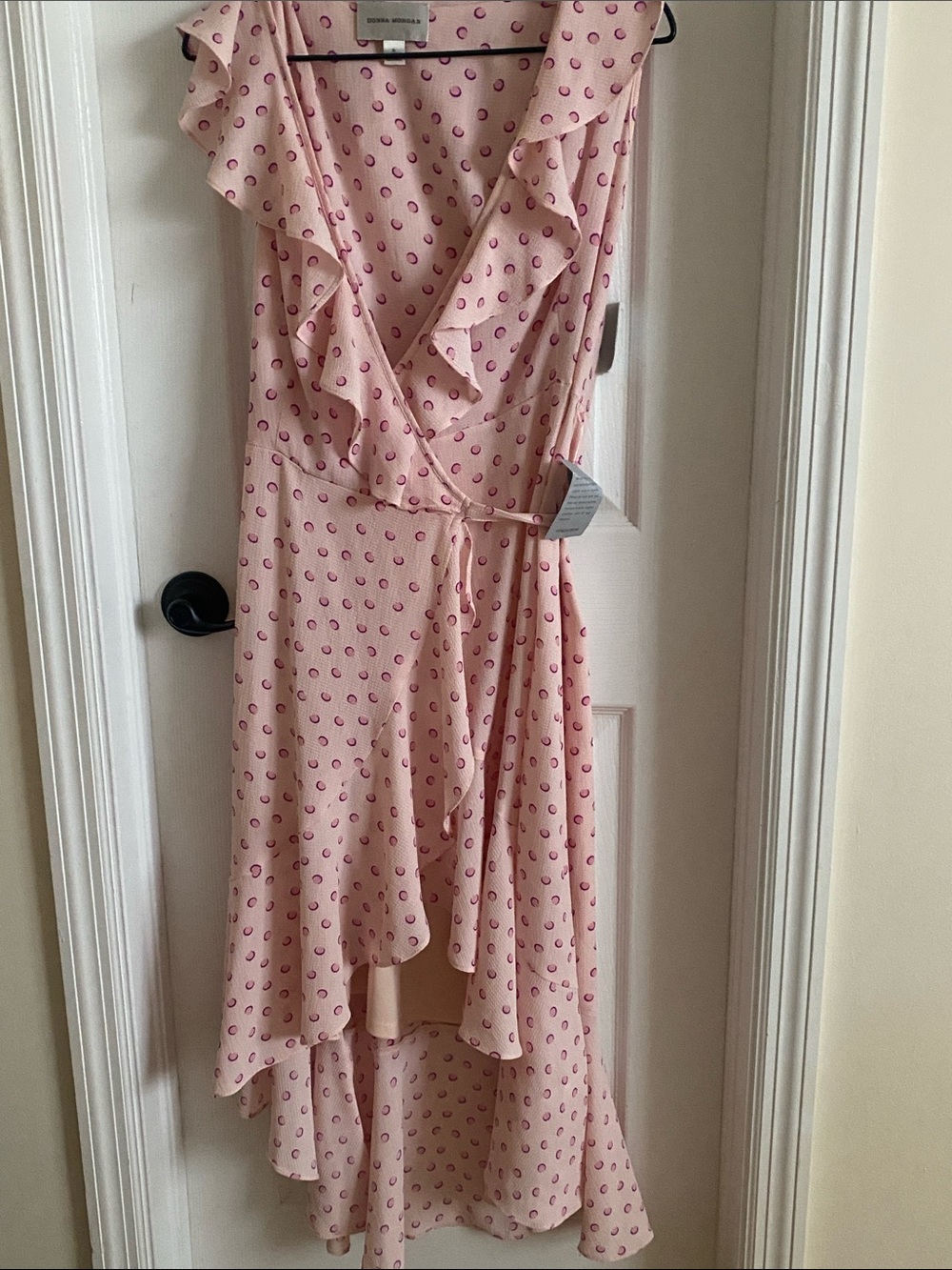 Donna Morgan Pink Printed Ruffle Wrap High-Low Dress